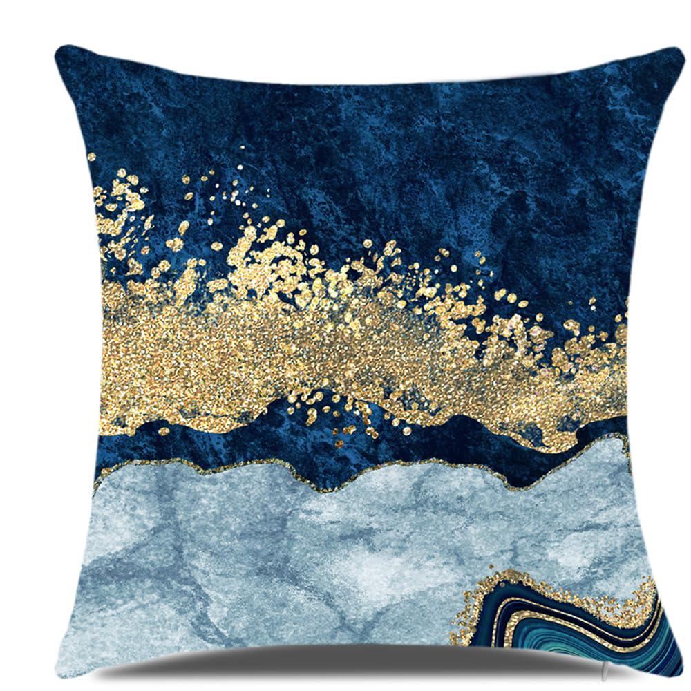 Home Decor Blue And Gold Marbled Pattern Pillow Covers Pattern Cushion Cover Suitable For Sofa Bedroom Car Pillow Cover