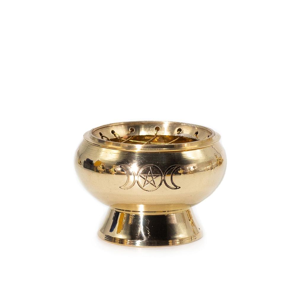 Brass Charcoal Incense Burner Triple Moon Pentacle