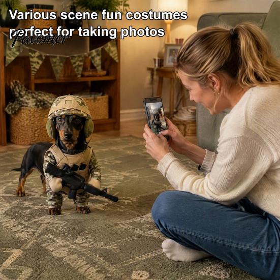 Doggy Hero Costume Dog Tactical Soldier Costume, Halloween Military Pet Outfit, Harness Gift for Lovers Uniform with Hat, Funny Cosplay Outfit