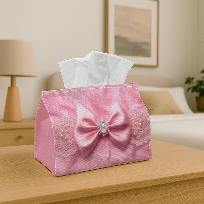 1pc Tissue Box, Pink Satin Bow Lace Background - Feminine Luxury Design, Durable Decorative Storage for Kitchen, Living Room, Bedroom, Car - Multi-Fun