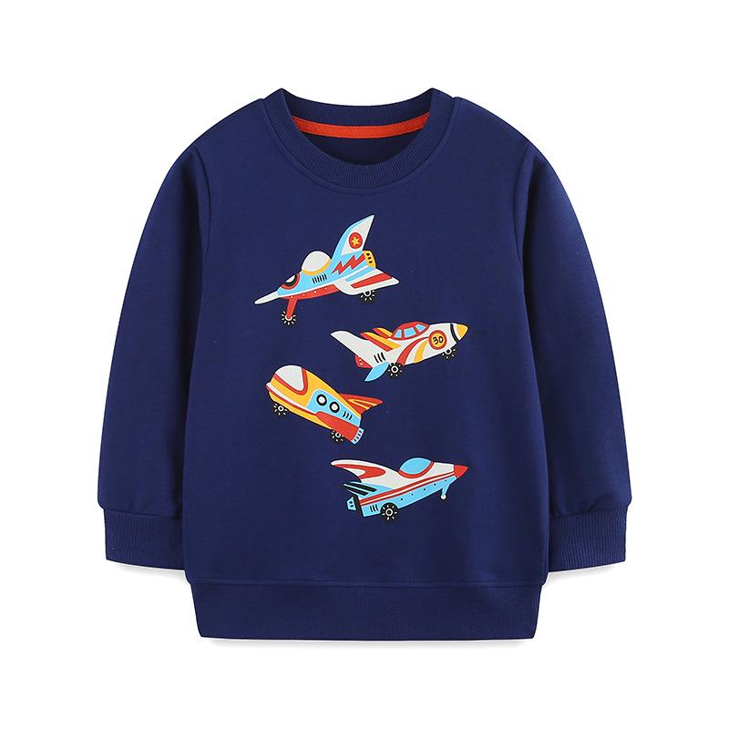Stylish Boys Autumn Hoodie: Cartoon Airplane Print, European & American Style, Long Sleeve Pullover Top 125cm / 7Y