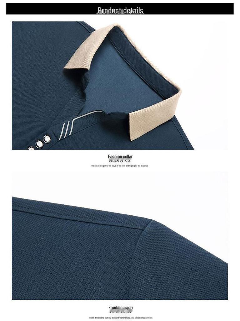 Woodpecker Men's Long-Sleeve Solid Color Polo Shirt with V-Turn Collar for Spring and Autumn.