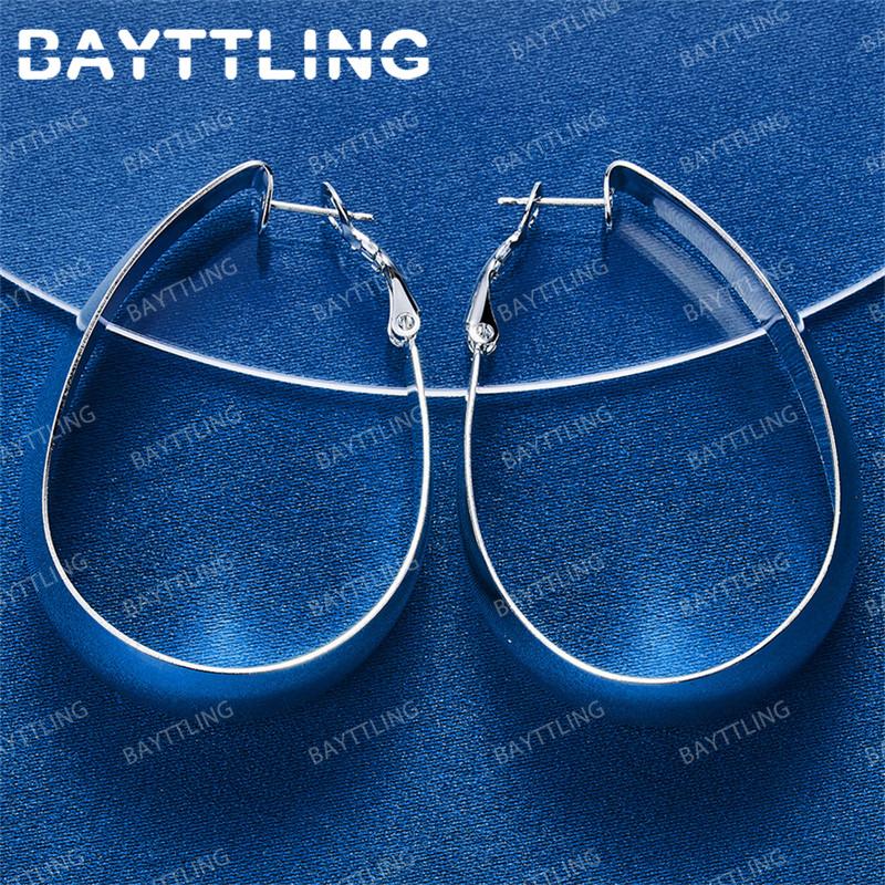 Luxury 925 Sterling Silver 35mm Smooth U-Shaped Earrings for Women Fashion Accessories Wedding Jewelry