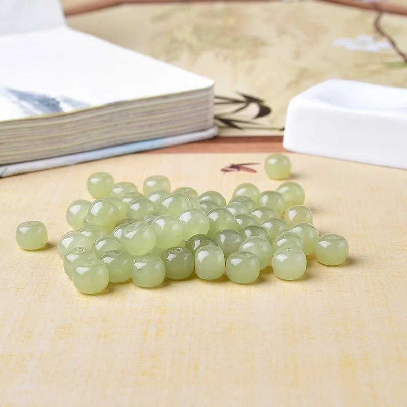 Natural Hetian Jade & Green Chalcedony Barrel Beads Bracelet/Necklace DIY Accessories