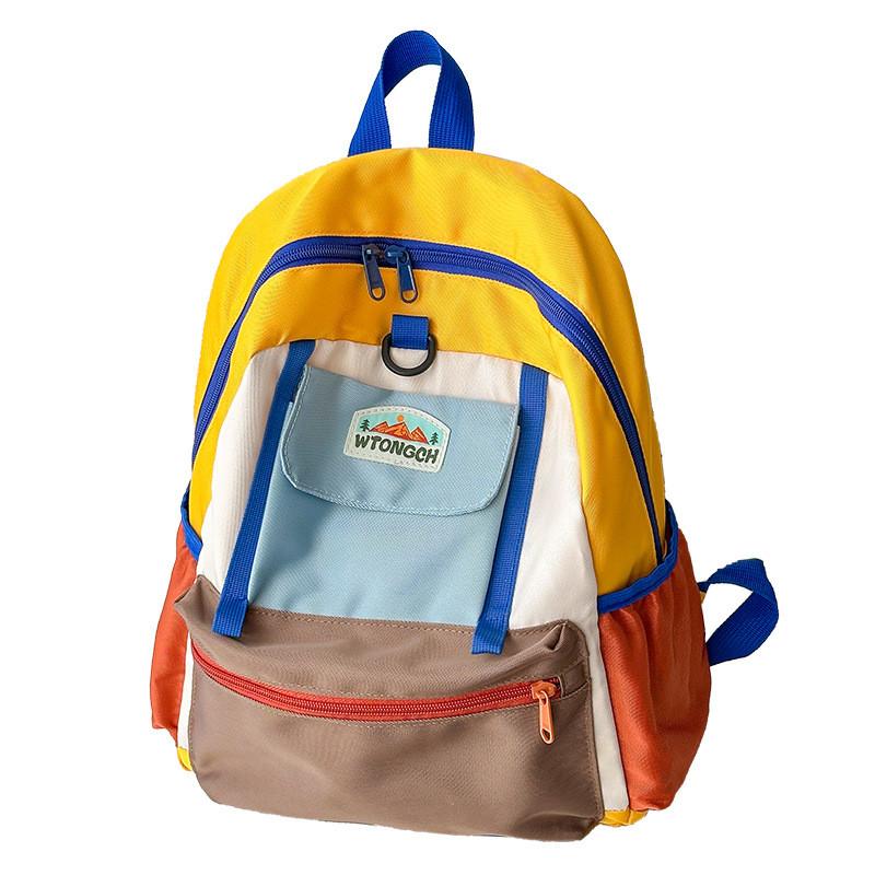 Kids Color Blocking Casual Backpack With Contrasting Stitching School Travel Use