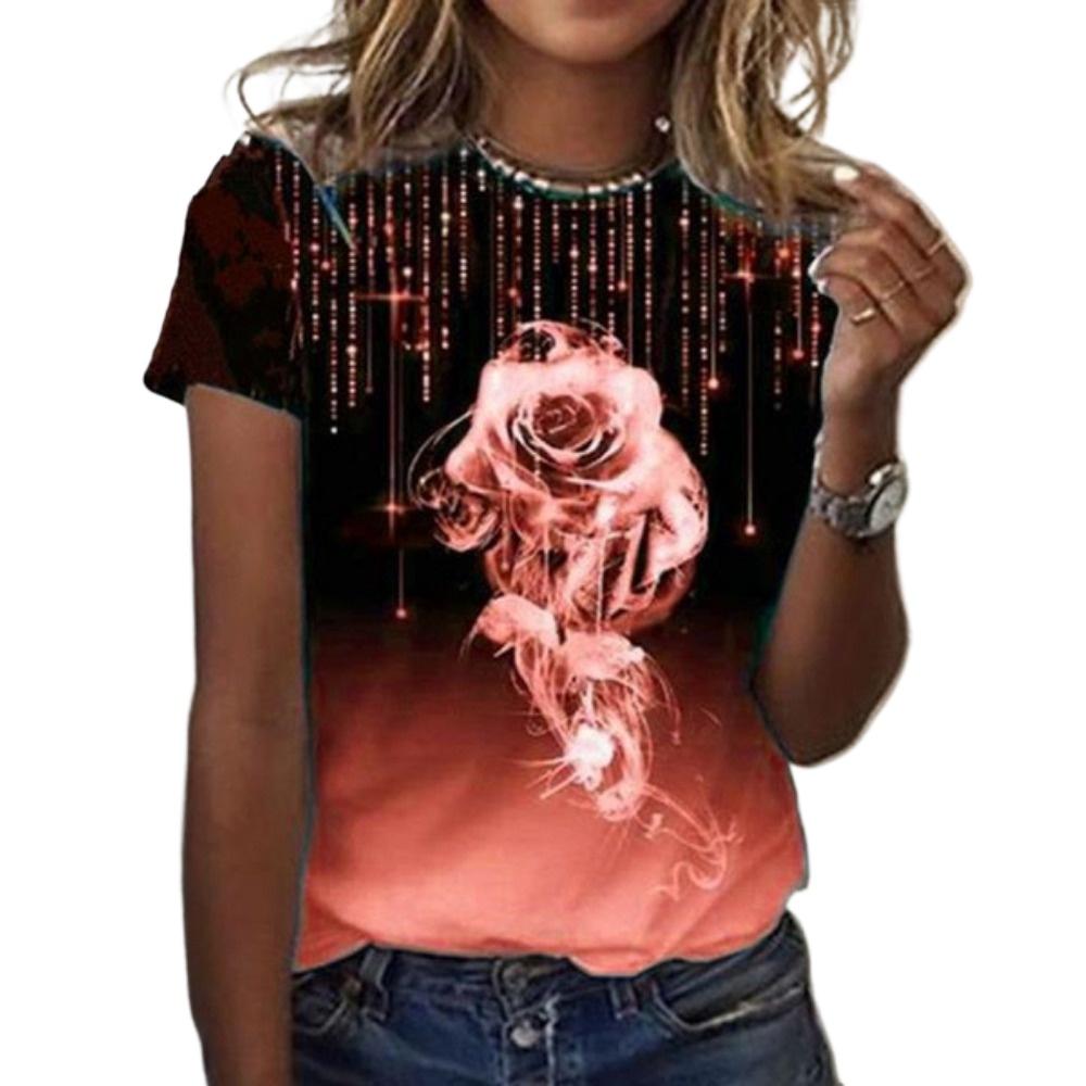 HNXC Women's Fashion Casual Summer Spring Floral Print Short Sleeve O-Neck Blouses & Shirts