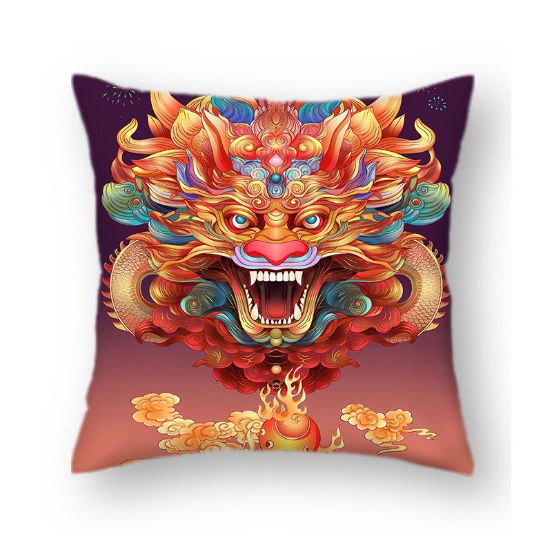 New Year's Short Plush Year of Dragon Mascot Cushion Pillow Chinese Style National Trend Congratulations On Making A Fortune Pillow Pillow Cover
