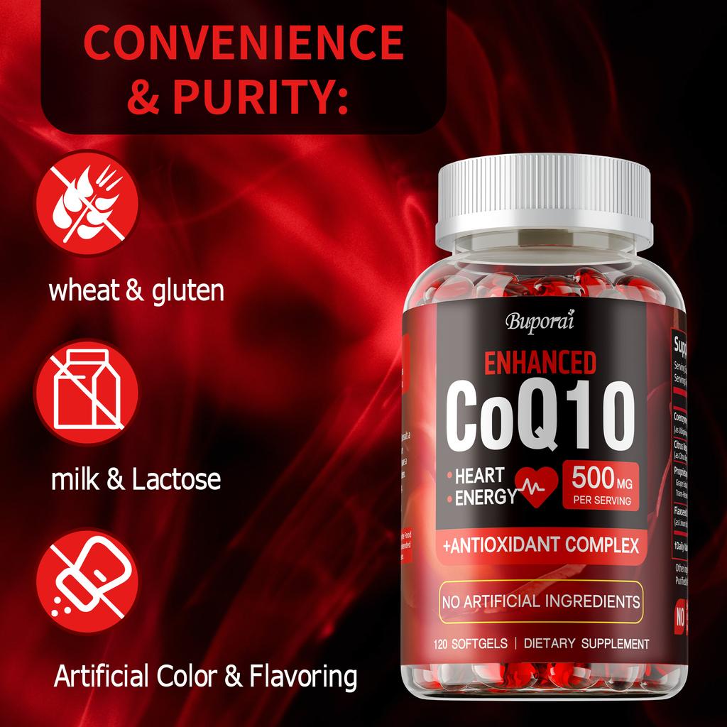 Buporai Coenzyme Q10 500mg Softgels 120 Count — Antioxidant Support, Daily Wellness, Nutritional Support