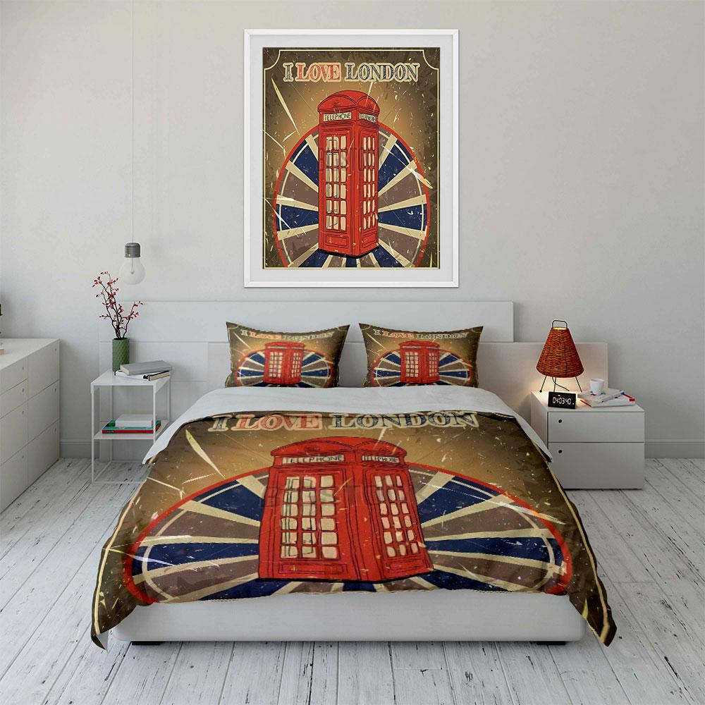 Red telephone box motif. Bedding sets Duvet cover sets Duvet covers Pillowcases(1*Duvet Cover 2*Pillowcases without duvet insert)