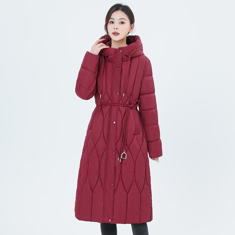 Diamond-shaped Plaid Small Fragrance Down Cotton Jacket Women's 2025 Winter Wear New Mid-length Over-the-knee Plus-size Slim Padded Jacket
