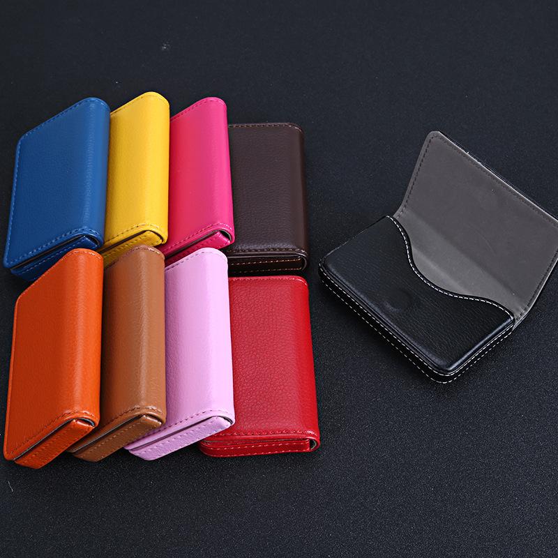 Porta carte di credito in pelle PU cucita di dimensioni standard, porta biglietti da visita, portafoglio con chiusura magnetica per uomo e donna