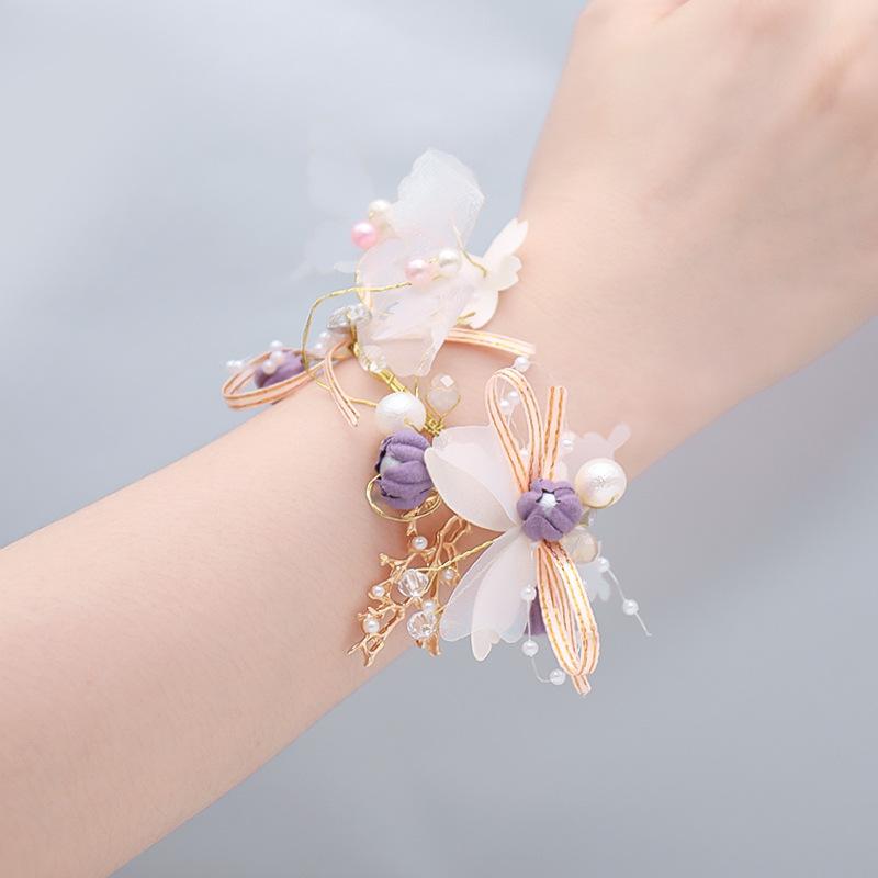 Bracelet de fleurs pour poignet, fleurs de poignet pour demoiselle d'honneur, mariage, fête, tissu, ruban, fournitures de mariage, accessoires
