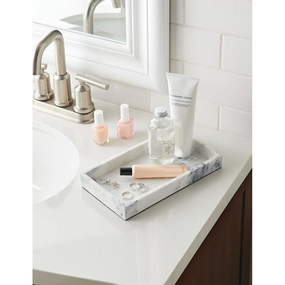Elegant Faux Marble Vanity Tray Durable Resin Organizer Perfume Skincare Jewelry Makeup Accessories Countertop Display 9x5 Inch