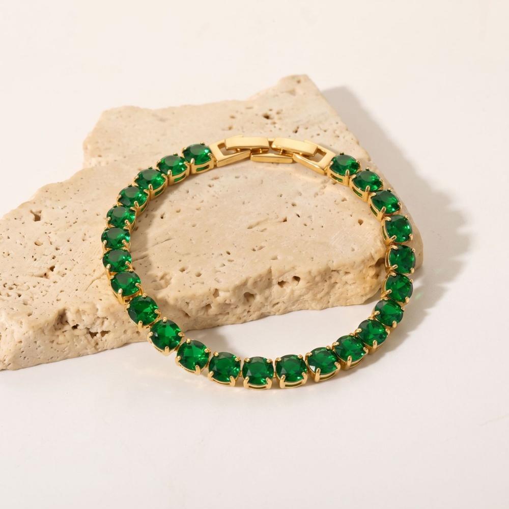 Charm Female Rainbow Pink Green Black Zircon Stone Round Bracelet Gold Color Wedding Jewelry For Women