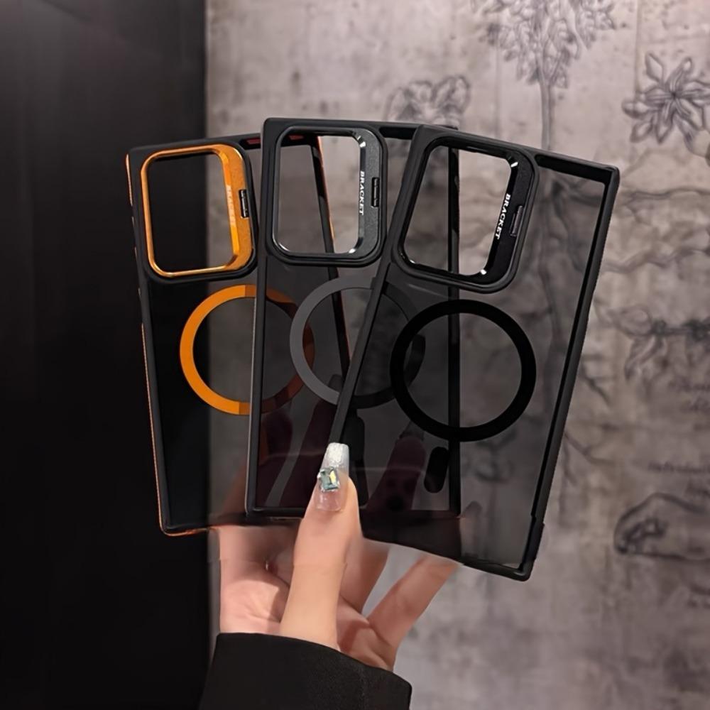 Luxury Magnetic Metal Lens Stand Translunt Case For Galaxy Samsung S25 S24 S23 Ultra Plus FE For Magsafe Wireless Charge Cover