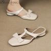 Fashion Bow Square Toe Slippers Mules Heeled Sandals Women Casual Loafers Shoes Woman 2025 Trend Summer Pumps Soft Leather Flip Flops