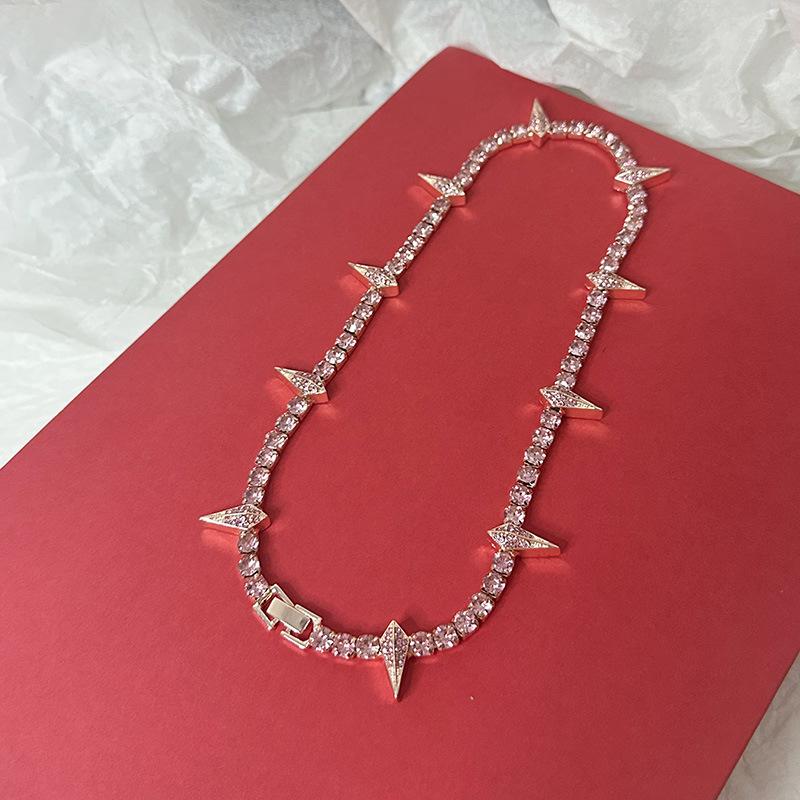Tooxika Hip Hop Punk Personality Full Diamond Pointed Cone Necklace Street Style Sweet Cool Spicy Girl Collarbone Chain Men And Women Accessories