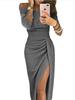 Vestido de noche de un hombro con recortes para mujer Brillante Transparente