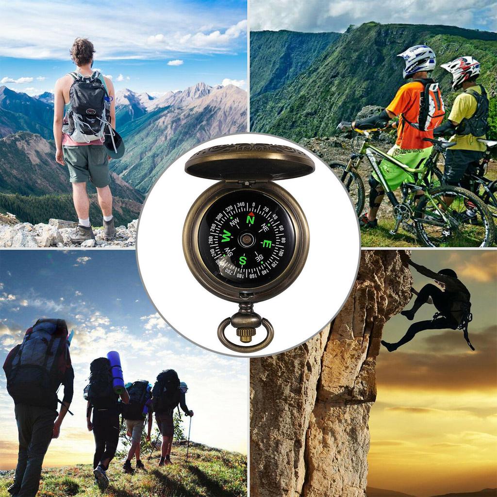 Outdoor Compasses Vintage Zinc Alloy Flip Cover Pocket Compasse with Chain camping Portable Navigation Tool Gift Box
