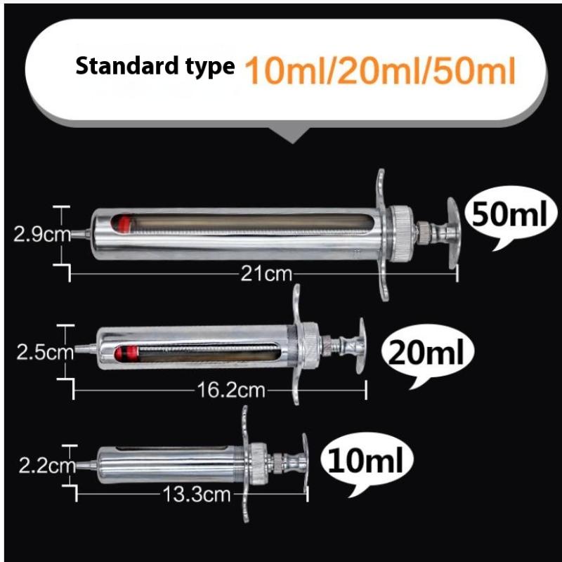 1 Set 20-50 ml Veteriner Alet Şırınga Aşı Enjeksiyonu Ayarlanabilir Doz 304 Paslanmaz Çelik İğne Ucu Dağıtıcı Hayvancılık Kümes Hayvanları