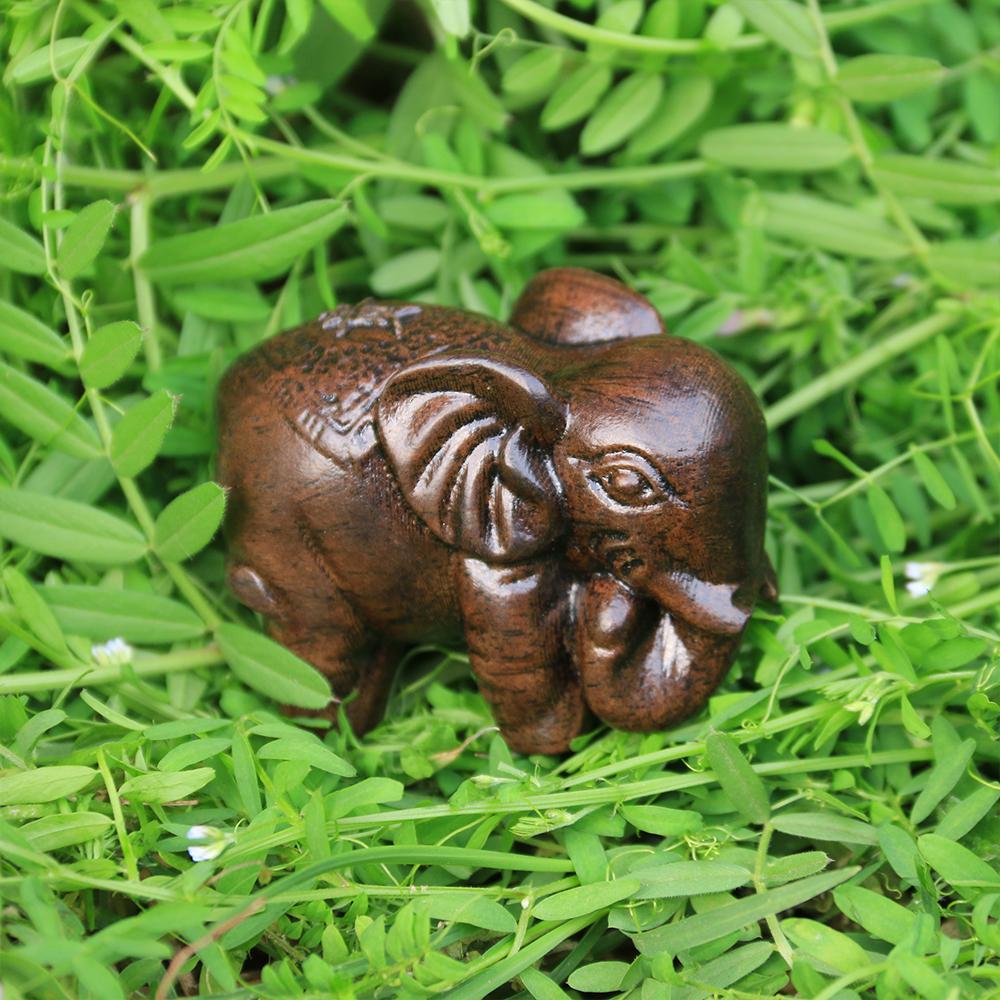 1/2 PCS Carved Fairy Garden Home Decor Miniature Craft Elephant Statue Natural Wood Animal Figurines
