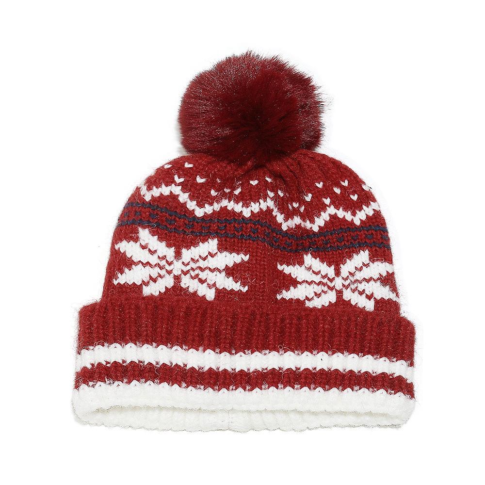 Temu autumn and winter new wool hat Christmas snowflake jacquard ear protector pullover hat knitted hat wholesale