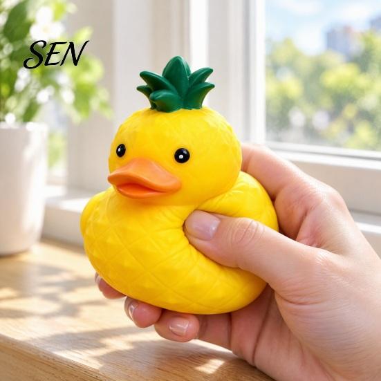 Portable Stress Relievers Pineapple Duck Squishy Toy, Slow Rebound Relief Squeeze Cute Safe Soft Toys for Toddlers Yellow Fidget Sensory Decompression