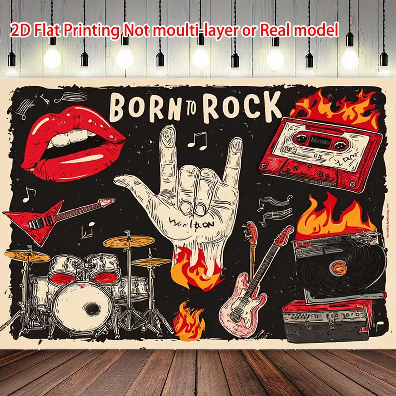 

2D Vintage Rock Music Studio Backdrop, Fire Lips Rock Hand Background 47.2x31.5inch/120*80cm