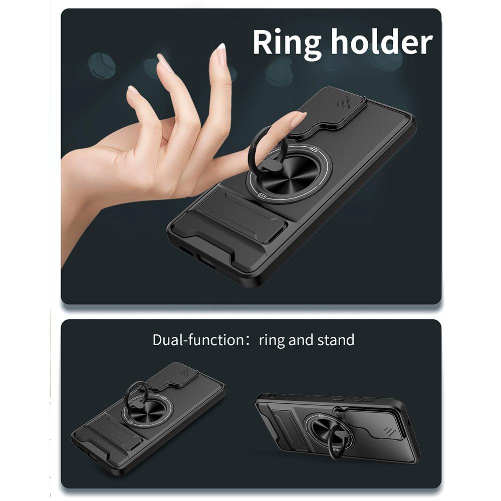 For Samsung Galaxy S26 / S26 Pro Magnetic Case Ring Holder Foldable Kickstand TPU PC Phone Cover with Camera Lens Slider
