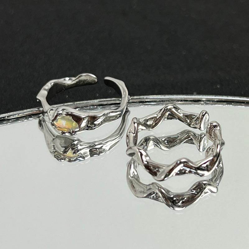 Stacking Irregular Texture Two-Piece Couple Ring Niche Frigid Wind Ring Fashion Open Ring Female