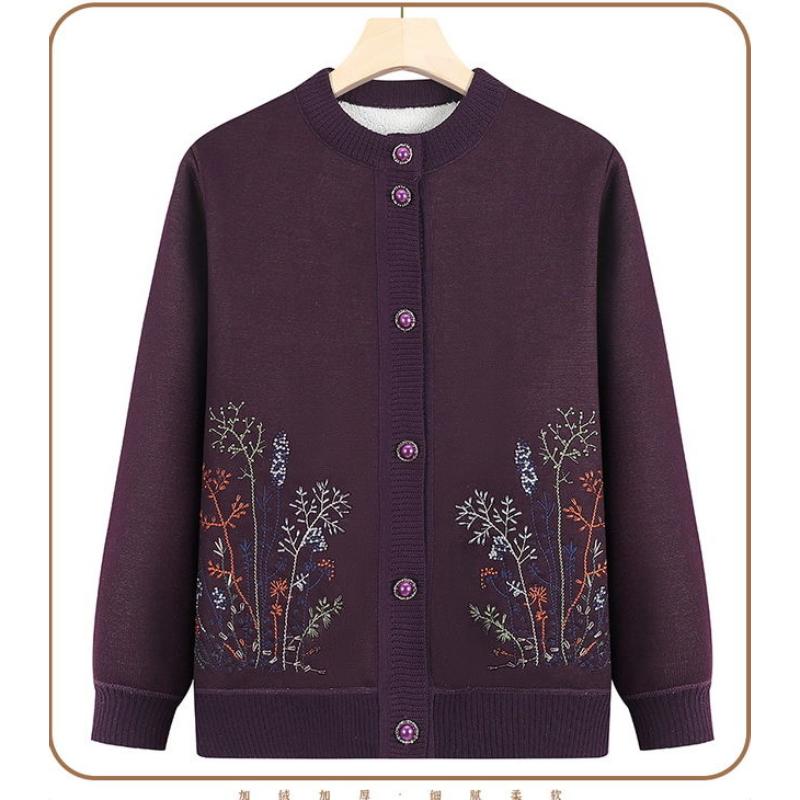 Älterer Pullover Oma Kleidung Frühling Herbst Strickjacke Jacke Warm Herbst Outdoor Stickerei