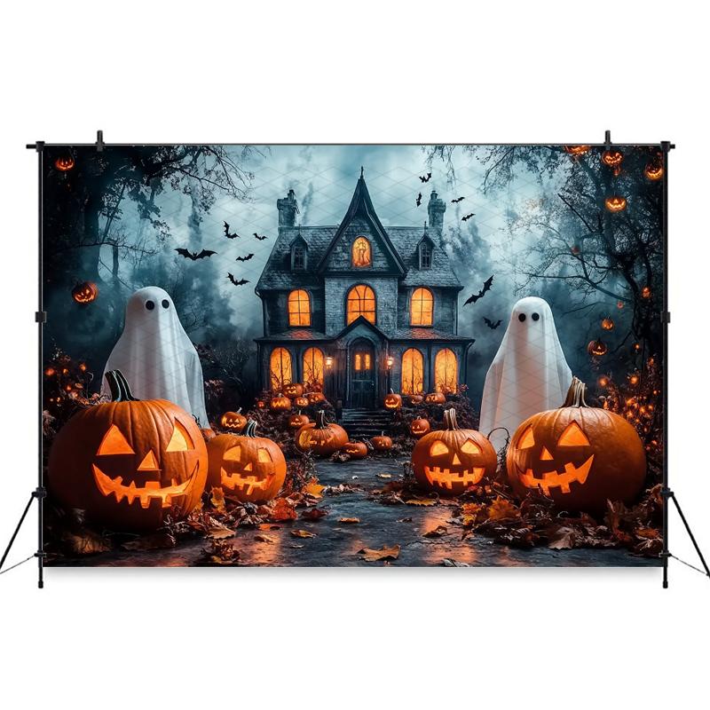 Mocsicka Halloween Photography Background House Castle Ghost Bat Autumn Leaf Pumpkin Party Decorations Photo Backdrops Wallpaper