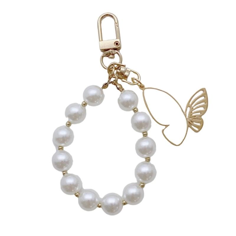 Ballet Style Ribbon Bowknot/Butterfly/Heart Key Rings Beaded Keychain Pendant Bag Accessory for Fashion Enthusiasts