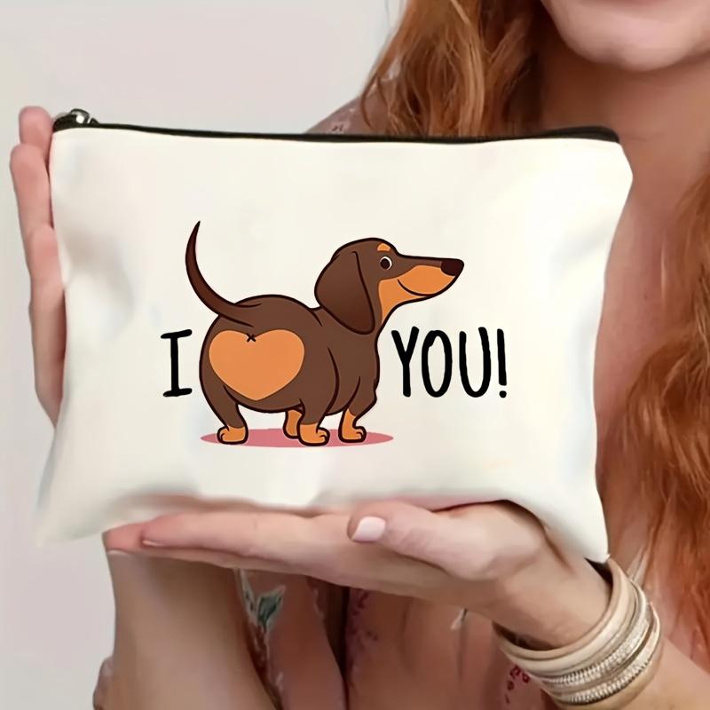 Cute Cartoon Sausage Makeup Bag Women's Toiletries Bag, Student Pencil Case, Portable Zippered Cosmetic Bag Holiday Gifts