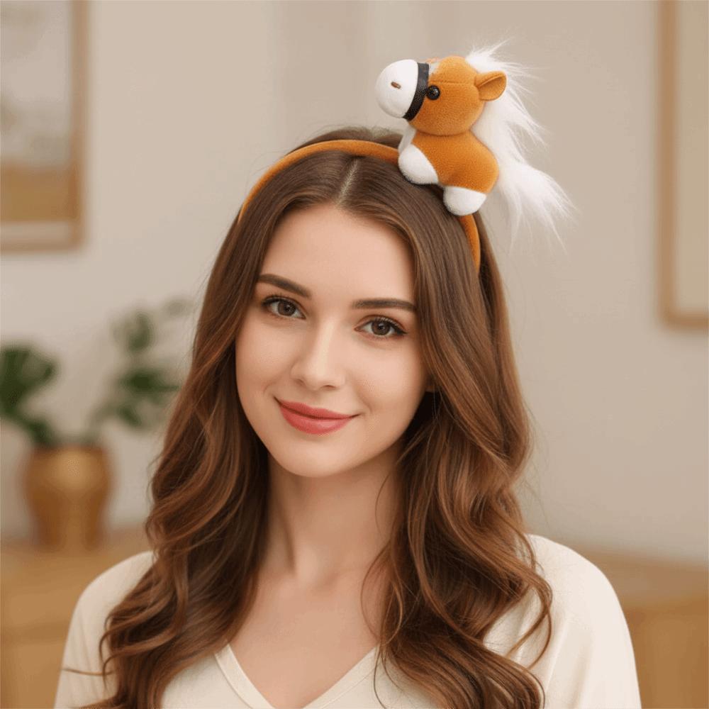 Mascot New Year Headband Cartoon Plush Horse Headband Sweet Headpiece  Photo Prop