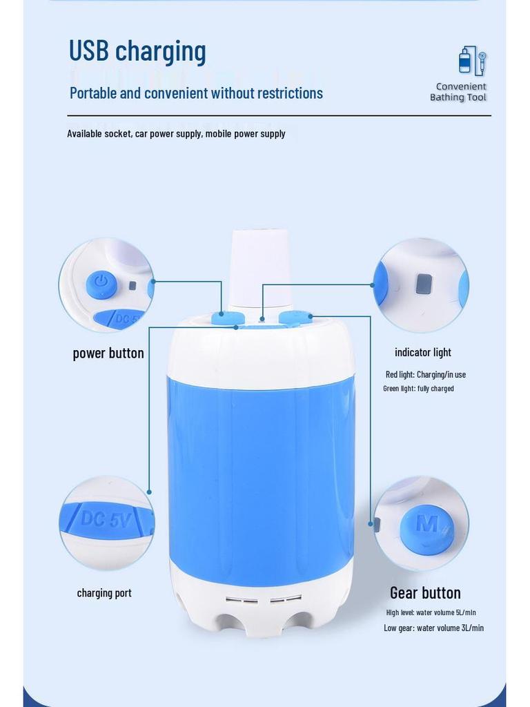 Portable Rechargeable Wireless Outdoor Shower Head & Pump for Camping and Construction