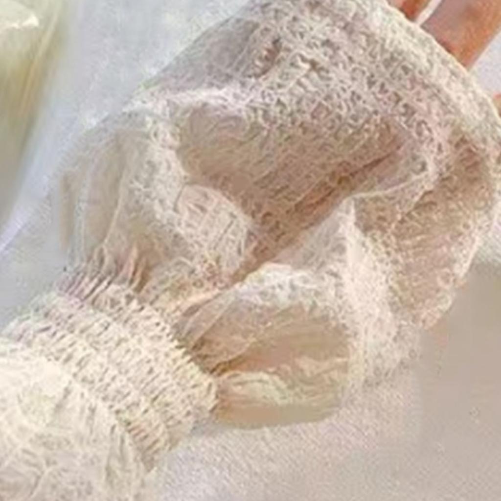 Ice Silk Arm Cover Sun Protection Pleated Puff Bubble Sleeves Women Summer Accessories Beige