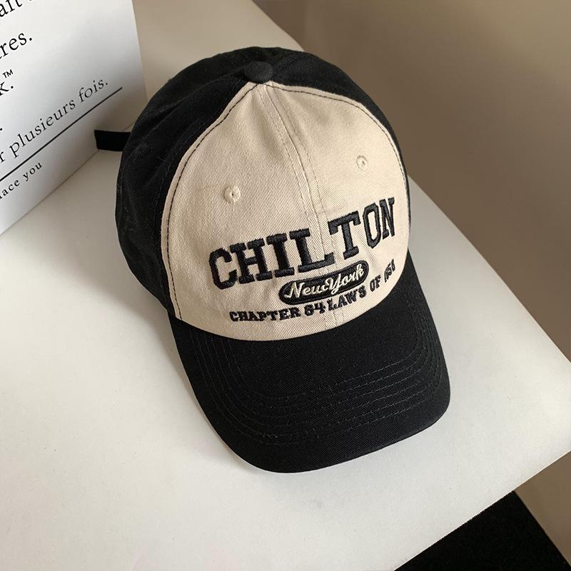 Color matching letter baseball cap women's retro versatile wide brim big face cap big head circumference showing face small hat