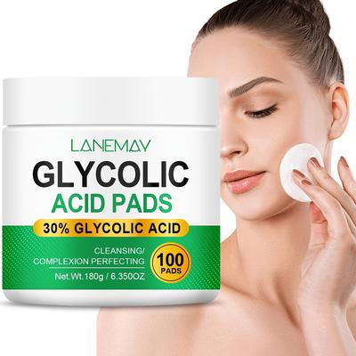 100 Count Glycolic Acid Pads with Vitamin B5, C & E - Phthalate-Free, Unscented, Brightening Flakes for Face, Niacinamide & Glycerin Infused