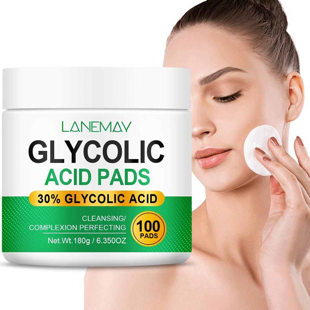 100 Count Glycolic Acid Pads with Vitamin B5, C & E - Phthalate-Free, Unscented, Brightening Flakes for Face, Niacinamide & Glycerin Infused