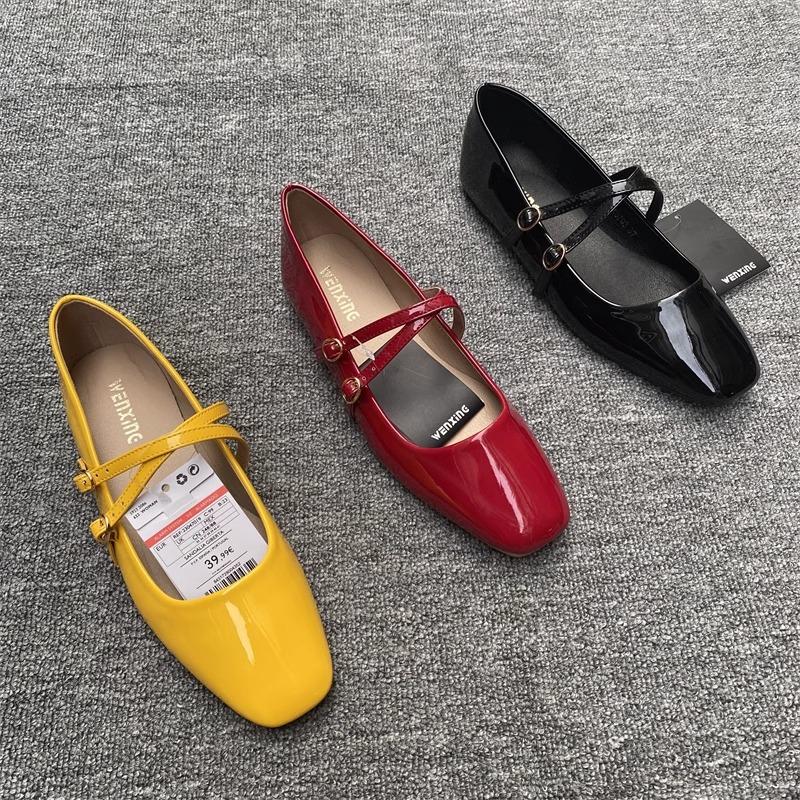 Fashion Flat Shoes for Women Spring Autumn 2025 Vintage Patent Leather Mary Jane Shoes Square Toe Plus Size 43 44 Single Shoes for Women