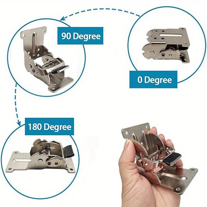 4pcs 0-90-180 Degree Folding Table Legs Bracket Hardware Self Locking Hinge Foldable Legs Lock Extension Support Bracket for Tables Chair Beds Garage