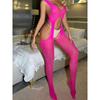 Sexy Stockings Bodysuit Open Crotch Jumpsuit Halter Jacquard Sheer Lace-up Women Rompers Clothing Body Suits Korean YAL8