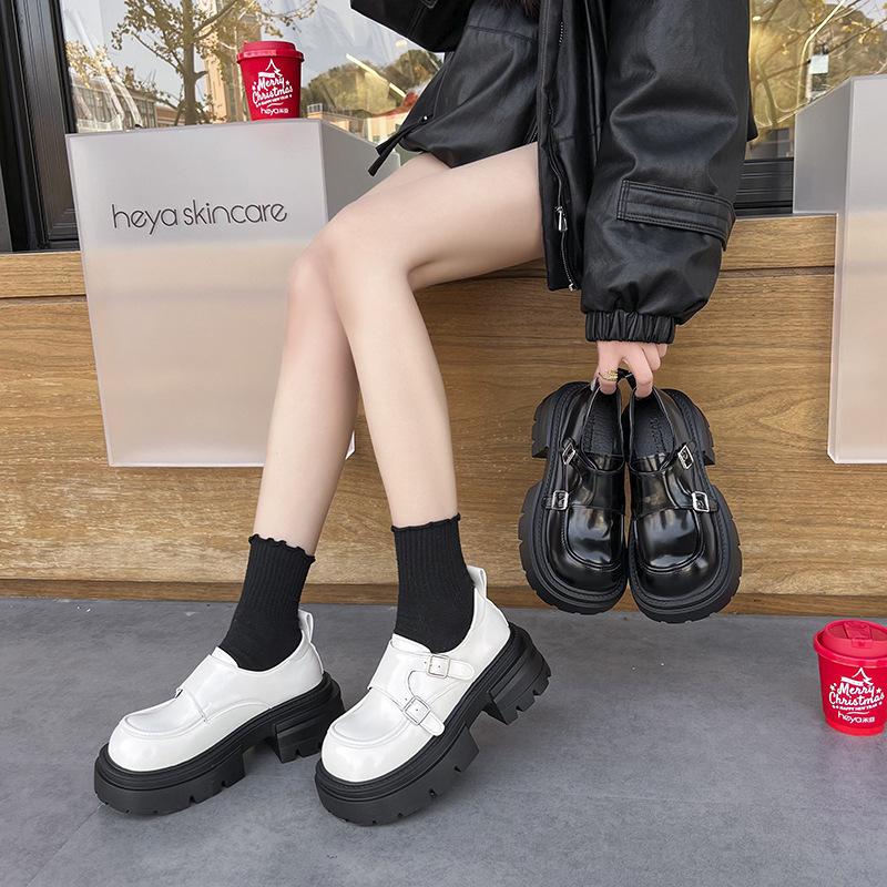 Spring 2025 New High-end Platform Thick-heeled Single Shoes British Style Loafers Versatile Niche Heightening Leather Shoes