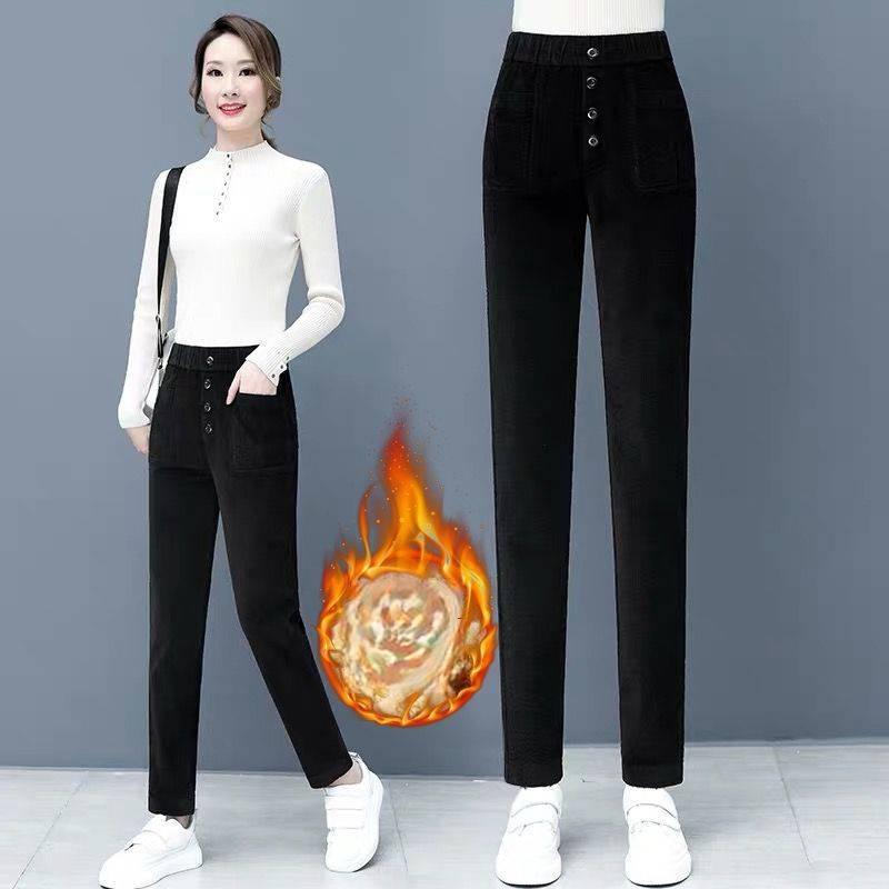 Women's Thickened Lamb Cashmere Autumn Winter Corduroy Pants Add Velvet Warm Pants Female Harlan Pants Casual Trousers Mother Wear