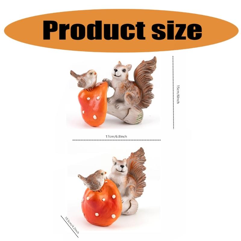 Garden Squirrels Bird On Mushroom Statues Resin Animal Figurines for Outdoor Lawn Garden Decors Table Centrepieces