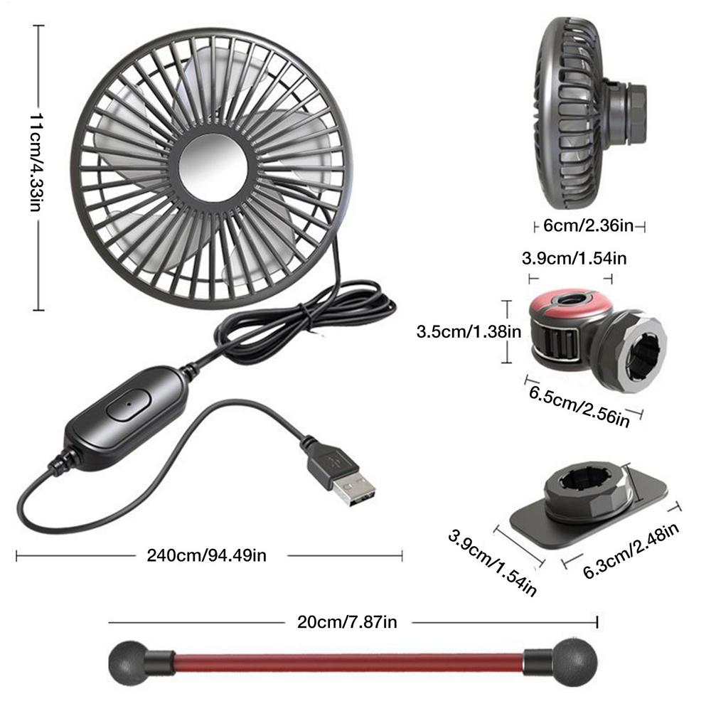 Portable Fan For Car 3 Speeds Powerful Car Fan For Driver Powerful USB Cooler Gadgets Enhance Air Circulation For Truck Golf