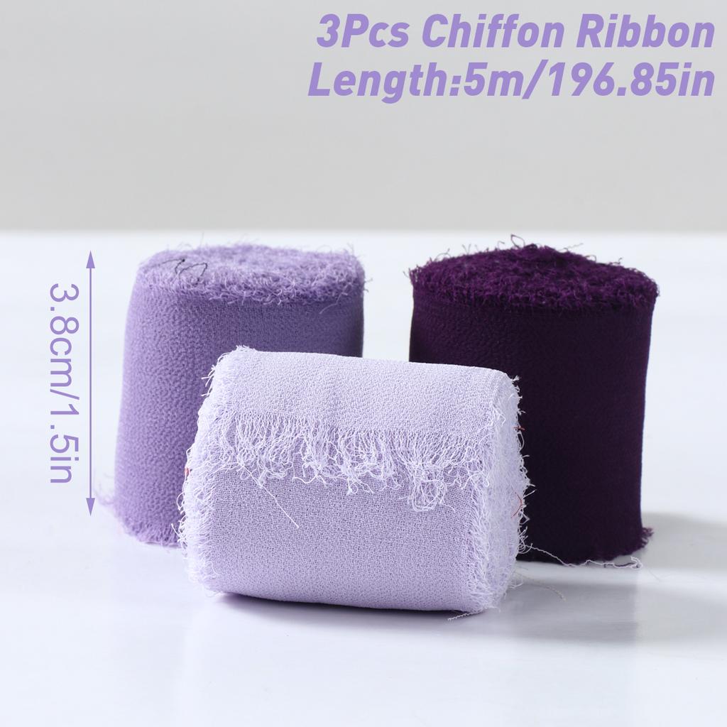 3 Roll/Set Ausgefranste Seidenbandkante Knitterchiffon Handgemacht Gerissen Hochzeitsparty Blumenstrauß Geschenkdekor Weihnachten Heimdekor