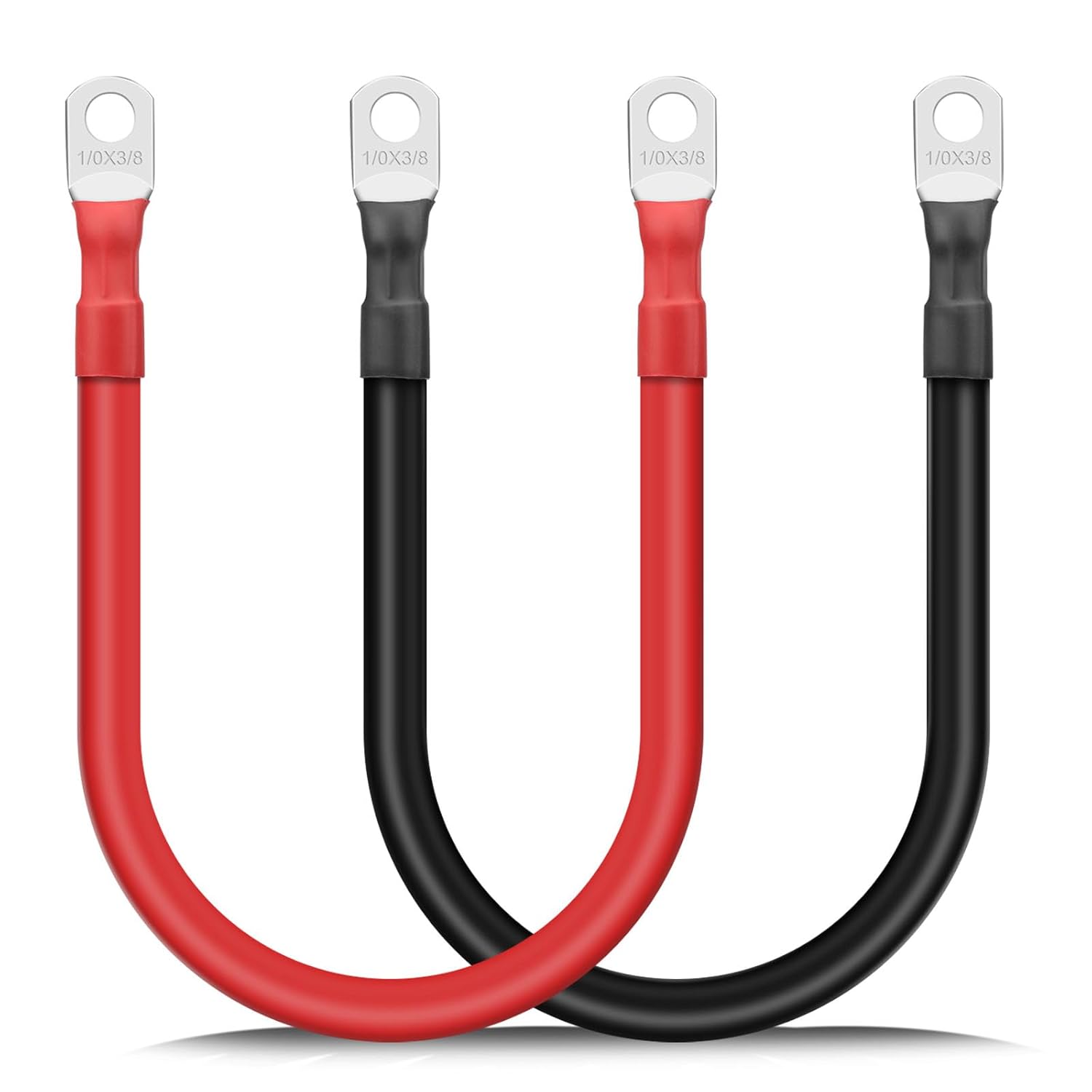 2 шт. 2/0 AWG 00 калибра, 12-дюймовые аккумуляторные кабели с клеммами-наконечниками 3/8″, гибкие, сверхпрочные, из чистой меди, силовые провода для инвертора, для автомобилей, морских судов, автодомов 1/0 AWG (1FT Black & 1FT