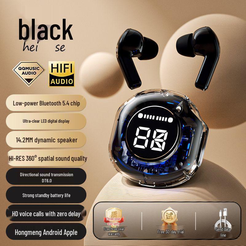 Air31 Bluetooth 5.3 TWS In-Ear Headphones with Transparent Case and Digital Display